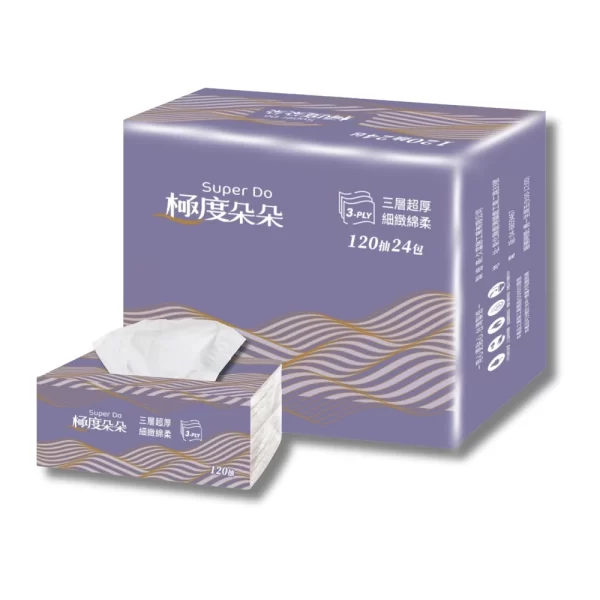 Super Do極度朵朵 三層超厚柔抽取式花紋衛生紙120抽72包/箱
